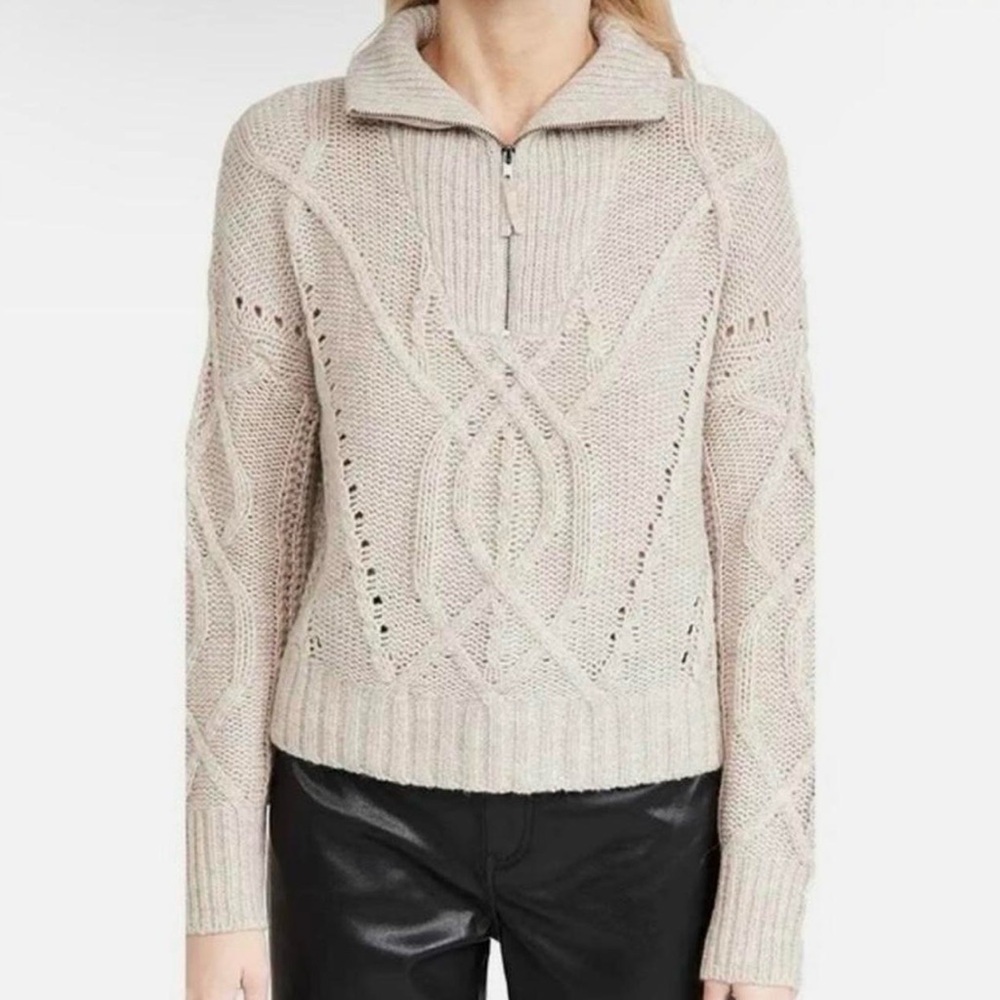 Skull Cashmere Taupe Cable Knit Turtleneck Sweater - Picture 4 of 10